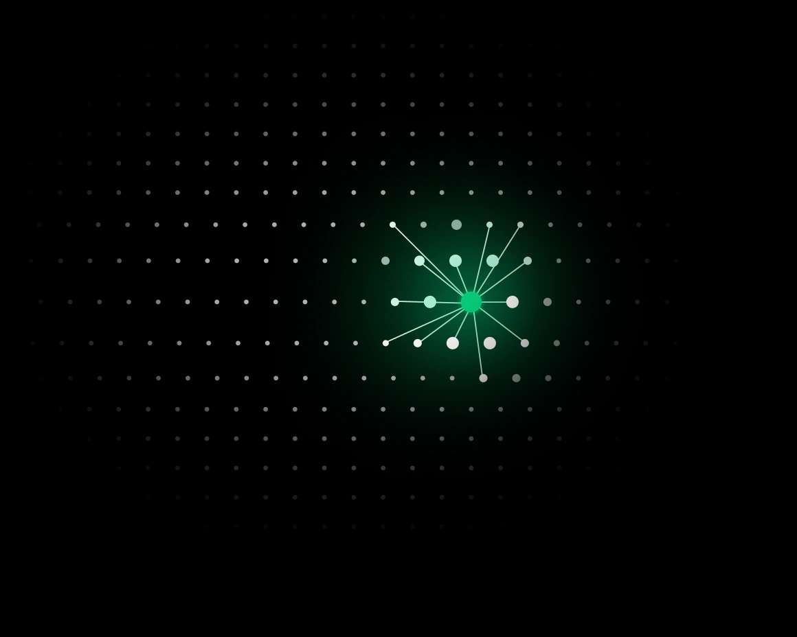 Rede neural com nós conectados irradiando de um núcleo verde